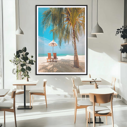 51024-MGV-CV-24X36-Tropical Beach Wall Art Canvas Print, Framed Palm Tree Art Picture Print, Sandy Shoreline Perfect Minimalist Coastal Decor Artwork