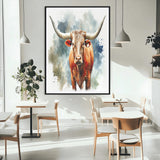 39803-MGC-FP-24x36_Black-Texas Longhorn Wall Art Canvas Print, Framed Rustic Cattle Art Picture Print, Western Bull Perfect Rustic Western Decor Artwork