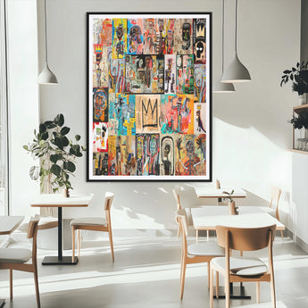 58689-MGC-FP-24x36_Black-Basquiat Style Wall Art Canvas Print, Framed Neo Expressionism Art Picture Print, Street Art Perfect Urban Contemporary Decor