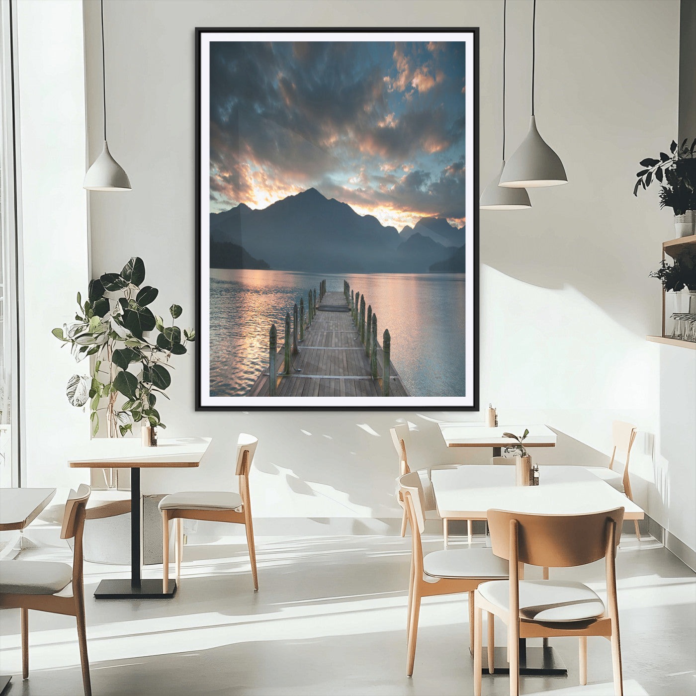 16043-MGV-CV-24X36-Mountain Lake Wall Art Canvas Print, Framed Sunset Reflection Art Picture Print, Calm Horizon Perfect Moody Nature Decor Artwork