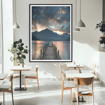 16043-MGV-CV-24X36-Mountain Lake Wall Art Canvas Print, Framed Sunset Reflection Art Picture Print, Calm Horizon Perfect Moody Nature Decor Artwork