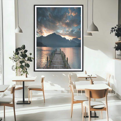 16043-MGV-CV-24X36-Mountain Lake Wall Art Canvas Print, Framed Sunset Reflection Art Picture Print, Calm Horizon Perfect Moody Nature Decor Artwork