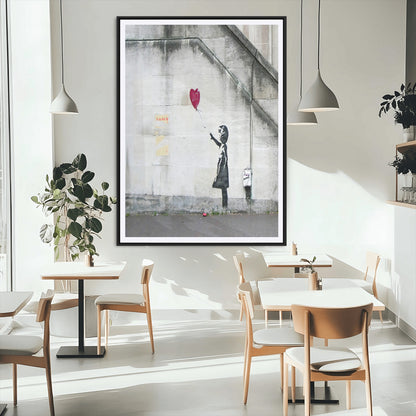 35033-MGC-FP-24x36_Black-Balloon Girl Wall Art Canvas Print, Framed Street Banksy Art Picture Print, Urban Contrast Perfect Minimal Urban Decor Artwork