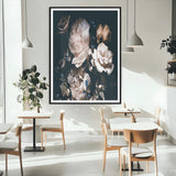 47195-MGC-FP-24x36_Black-Moody Peonies Wall Art Canvas Print, Framed Dark Floral Art Picture Print, Creamy Rose Perfect Baroque Floral Decor Artwork