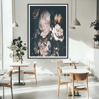 47195-MGC-FP-24x36_Black-Moody Peonies Wall Art Canvas Print, Framed Dark Floral Art Picture Print, Creamy Rose Perfect Baroque Floral Decor Artwork