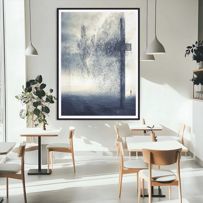 98984-MGC-FP-24x36_Black-Disintegrating Cross Wall Art Canvas Print, Framed Abstract Symbol Art Picture Print, Conceptual Horizon Perfect Spiritual
