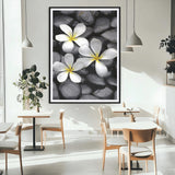 45657-MGC-FP-24x36_Black-Large Wall Art White Flowers on Black Zen Meditation Stones Vertical Canvas Print