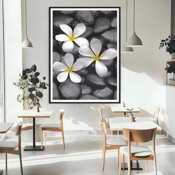 45657-MGC-FP-24x36_Black-Large Wall Art White Flowers on Black Zen Meditation Stones Vertical Canvas Print