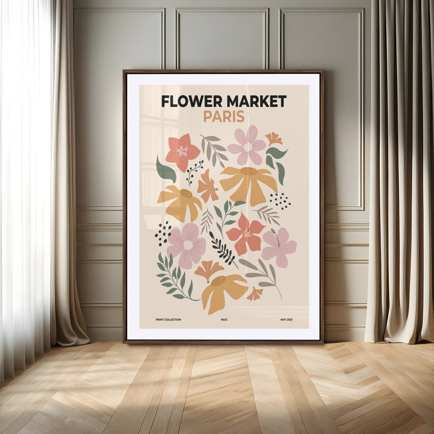 63455-MGV-CV-24X36-Flower Market Paris Wall Art – Modern Floral Poster Print, Minimalist Botanical Artwork for Living Room, Bedroom, or Office Decor