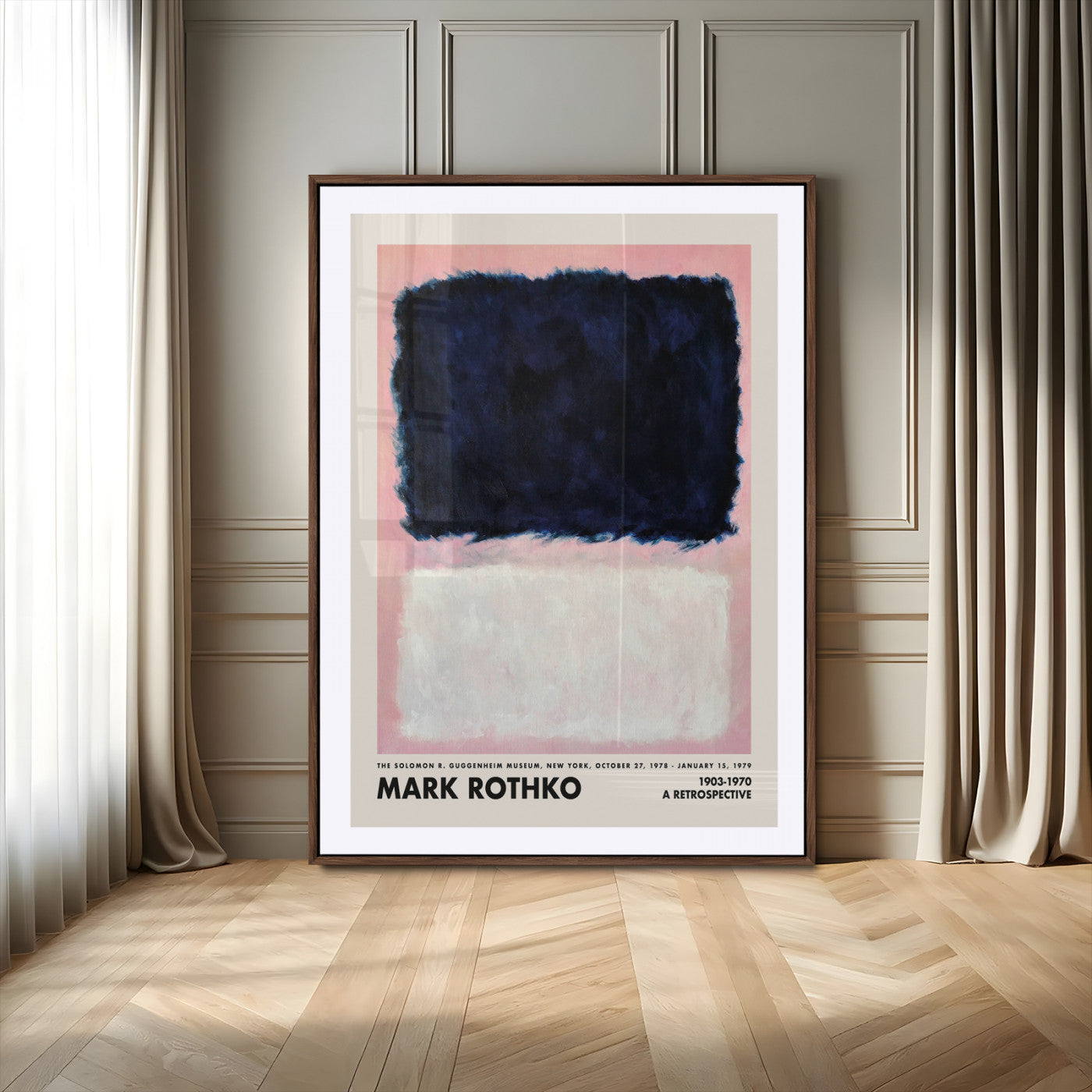 44133-MGV-CV-24X36-Mark Rothko Wall Art – Abstract Color Field Canvas Print in Navy, White and Pink, Minimalist Modern Painting Poster for Living