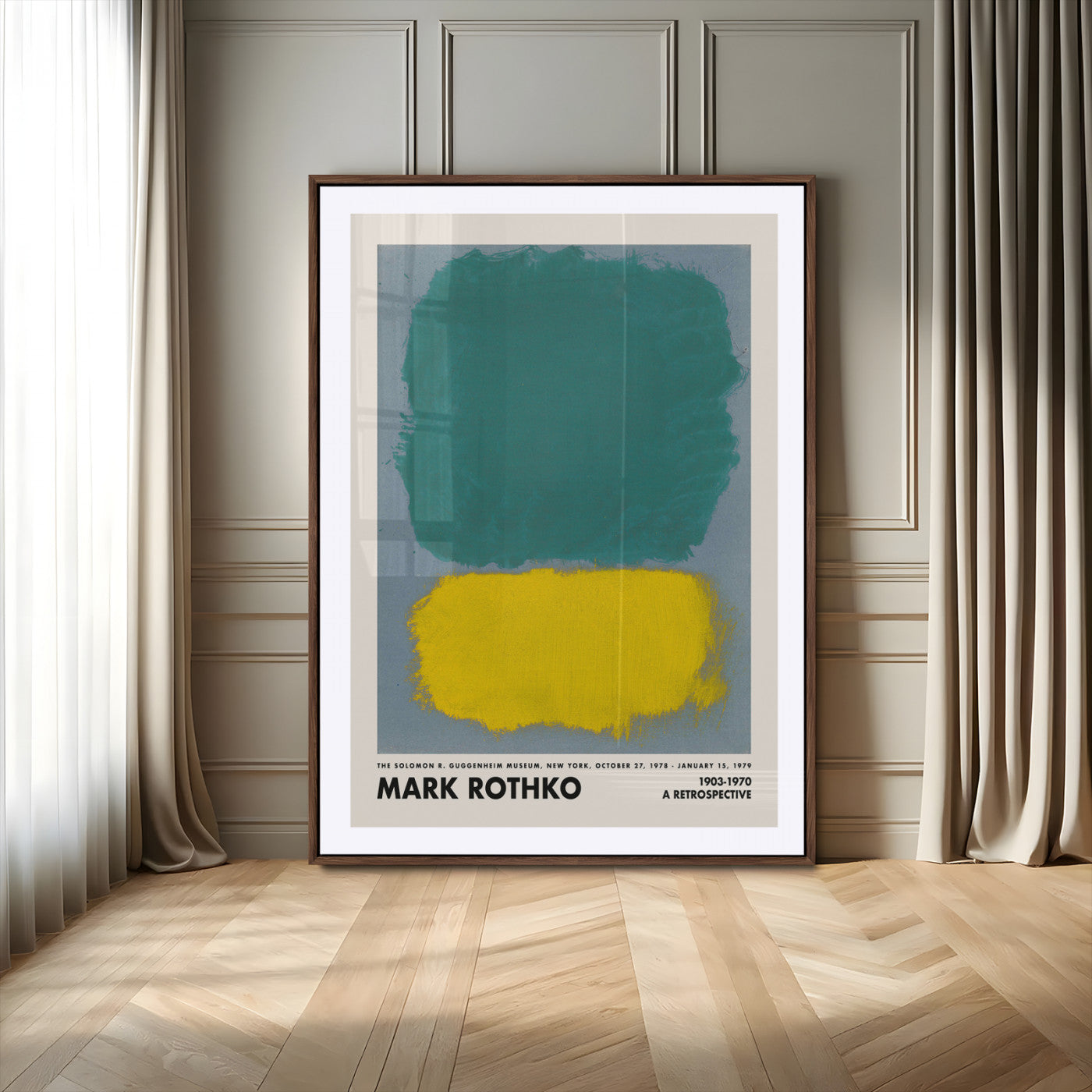 41129-MGV-CV-24X36-Mark Rothko Abstract Wall Art – Teal and Yellow Color Field Canvas Print, Modern Minimalist Painting Poster for Living Room,