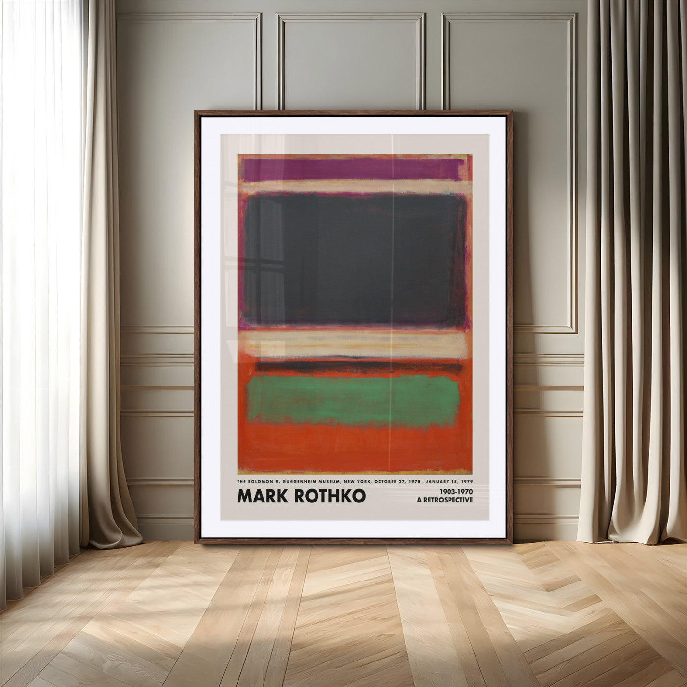 90844-MGV-CV-24X36-Mark Rothko Abstract Wall Art – Black, Green and Red Color Field Canvas Print, Modern Minimalist Painting Poster for Living Room,