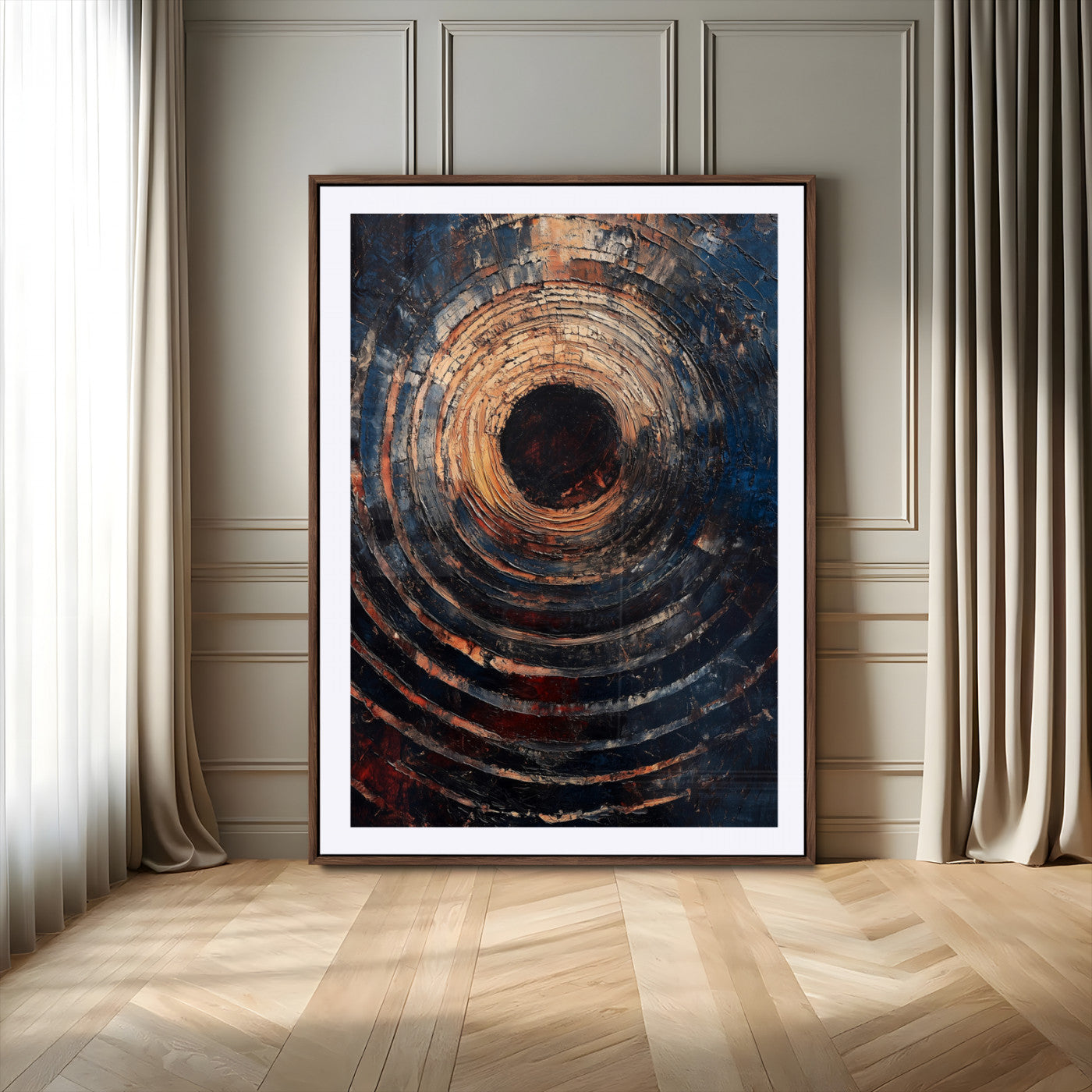 77401573-MGV-CV-24X36-Textured Spiral Wall Art Canvas Print, Framed Abstract Void Art Picture Print, Wooden Vortex Perfect Modern Industrial Decor