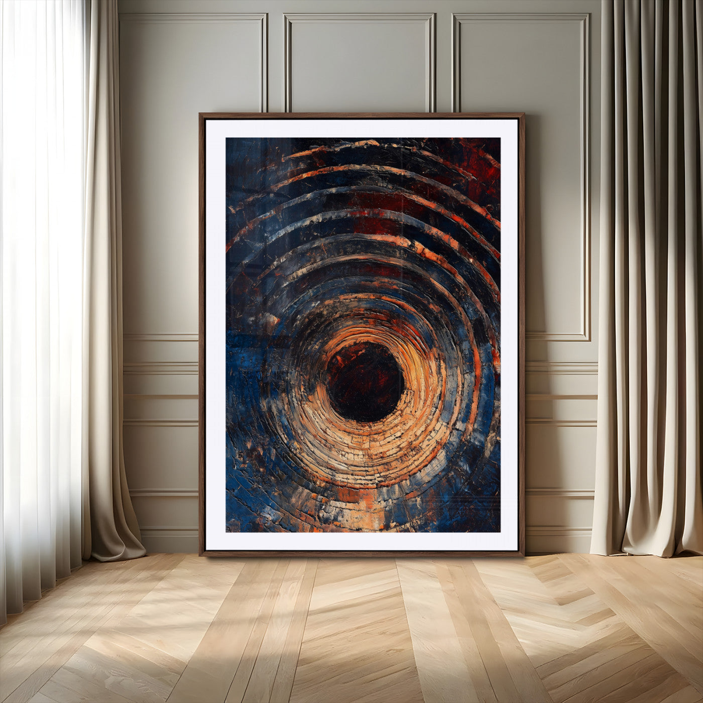 95449028-MGV-CV-24X36-Textured Spiral Wall Art Canvas Print, Framed Abstract Void Art Picture Print, Wooden Vortex Perfect Modern Industrial Decor