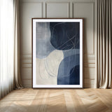 62566633-MGV-CV-24X36-Navy Abstract Wall Art Canvas Print, Framed Minimal Lineart Art Picture Print, Abstract Shapes Perfect Minimalist Abstract Decor
