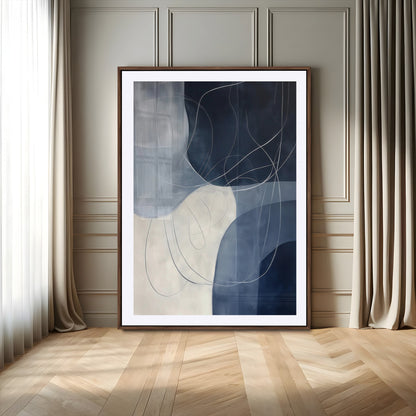 62566633-MGV-CV-24X36-Navy Abstract Wall Art Canvas Print, Framed Minimal Lineart Art Picture Print, Abstract Shapes Perfect Minimalist Abstract Decor