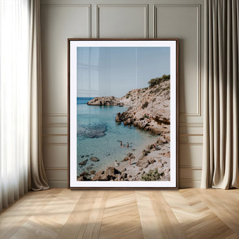 97854283-MGC-FP-24x36-Turquoise Cove Wall Art Canvas Print, Framed Ibiza Beach Art Picture Print, Mediterranean Shore Perfect Boho Coastal Decor Artwork
