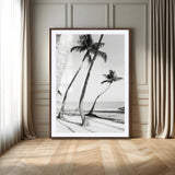 50406026-MGC-FP-24x36-Black White Palms Wall Art Canvas Print, Framed Tropical Beach Art Picture Print, Minimalist Coastal Perfect Coastal Minimalist