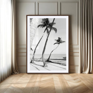 50406026-MGV-CV-24X36-Black White Palms Wall Art Canvas Print, Framed Tropical Beach Art Picture Print, Minimalist Coastal Perfect Coastal Minimalist