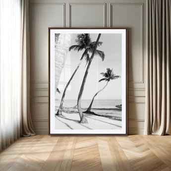 50406026-MGV-CV-24X36-Black White Palms Wall Art Canvas Print, Framed Tropical Beach Art Picture Print, Minimalist Coastal Perfect Coastal Minimalist