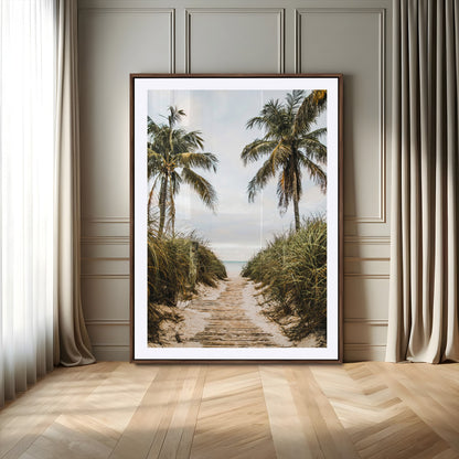 47319550-MGV-CV-24X36-Tropical Beach Wall Art Canvas Print, Framed Rustic Sand Art Picture Print, Palm Tree Perfect Tropical Coastal Decor Artwork