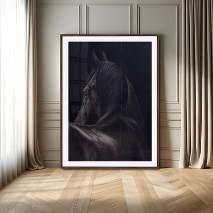 67026880-MGV-CV-24X36-Black Horse Portrait Wall Art Canvas Print, Framed Moody Horse Decor Art Picture Print, Equestrian Wall Style Perfect Masculine