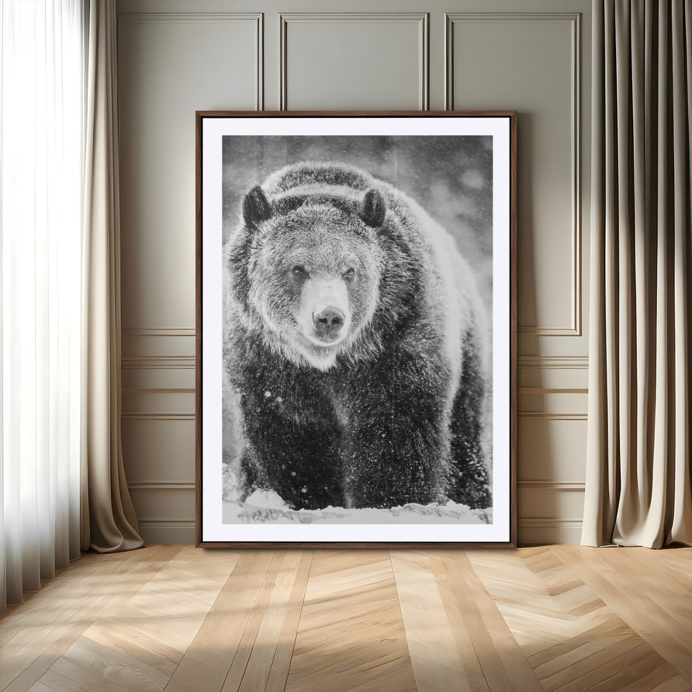 98050634-MGV-CV-24X36-Bison Portrait Wall Art Canvas Print, Framed Rustic Wall Accent Art Picture Print, Lodge Style Perfect Rustic Lodge Decor Artwork