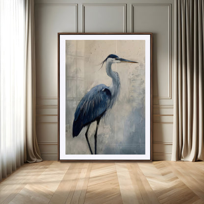 51380726-MGV-CV-24X36-Blue Heron Decor Wall Art Canvas Print, Framed Coastal Bird Design Art Picture Print, Minimal Heron Portrait Perfect Coastal