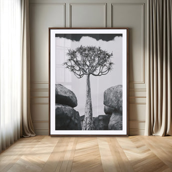 60628080-MGC-FP-24x36-Bold Tree Silhouette Wall Art Canvas Print, Framed Sculptural Tree Shape Art Picture Print, Desert Tree Perfect Modern Desert