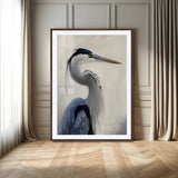 79581184-MGC-FP-24x36-Blue Heron Wall Art Canvas Print, Framed Elegant Wildlife Art Picture Print, Minimalist Bird Theme Perfect Coastal Minimalist