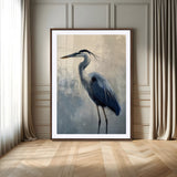 68368019-MGC-FP-24x36-Blue Heron Art Wall Art Canvas Print, Framed Crane Bird Painting Art Picture Print, Elegant Wildlife Scene Perfect Coastal