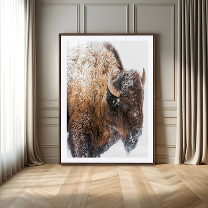 27690436-MGV-CV-24X36-Snowy Buffalo Wall Art Canvas Print, Framed Wildlife Photography Art Picture Print, Rustic Lodge Perfect Rustic Lodge Decor Decor