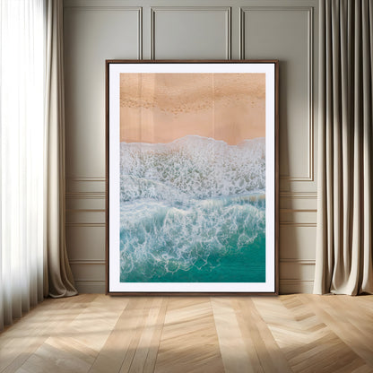 91434062-MGV-CV-24X36-Beach Aerial Wall Art Canvas Print, Framed Soft Waves Art Picture Print, Ocean Tranquility Perfect Coastal Minimalist Decor
