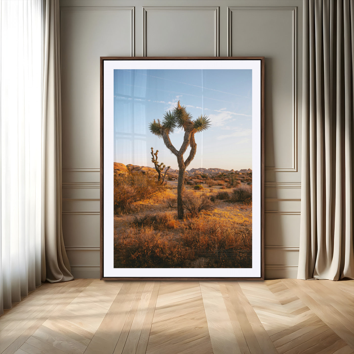 90776393-MGV-CV-24X36-Joshua Tree Wall Art Canvas Print, Framed Golden Hour Desert Art Picture Print, Sunset Glow Perfect Southwestern Boho Decor