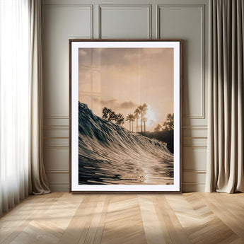 80487302-MGV-CV-24X36-Coastal Sunset Wall Art – Golden Ocean Wave and Palm Trees Canvas Print, Tropical Photography Decor for Bedroom, Living Room,