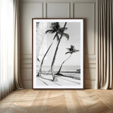 16582004-MGV-CV-24X36-Black and White Tropical Palm Trees Canvas Wall Art – Minimalist Coastal Photography, Large Framed Print for Home, Office, Living
