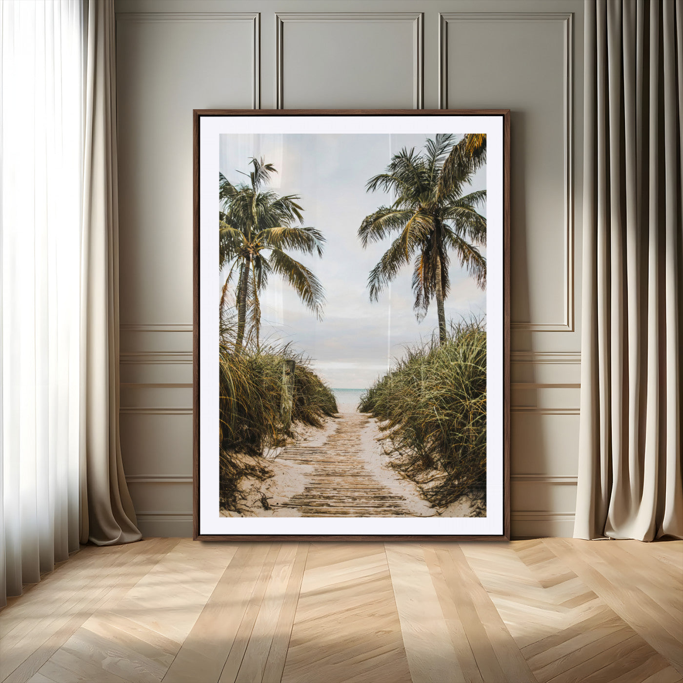 53859552-MGV-CV-24X36-Tropical Beach Wall Art – Palm Tree Pathway Canvas Print, Coastal Paradise Photography Decor for Living Room, Bedroom, Office,
