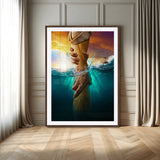 68298058-MGV-CV-24X36-Inspirational Wall Art – Helping Hands Canvas Print, Powerful Ocean and Light Photography Decor for Bedroom, Living Room, Office