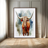 39803-MGV-CV-24X36-Texas Longhorn Wall Art Canvas Print, Framed Rustic Cattle Art Picture Print, Western Bull Perfect Rustic Western Decor Artwork