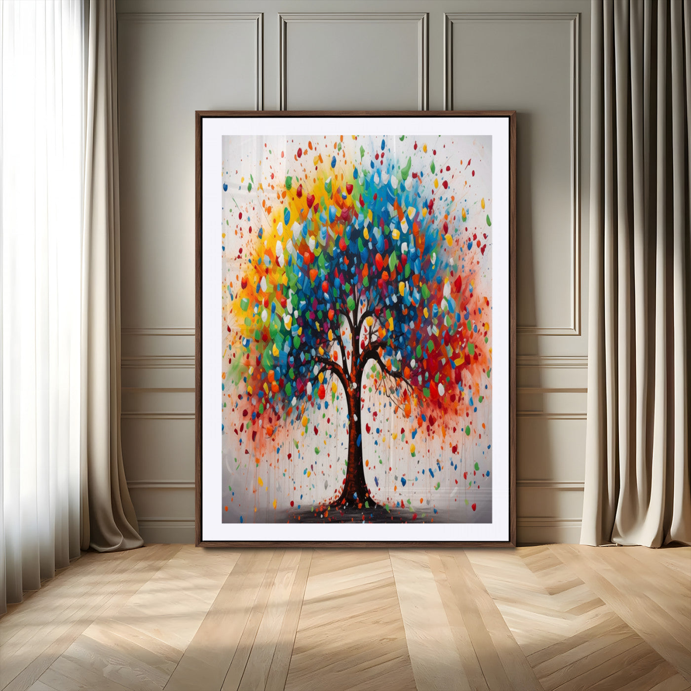 24083-MGV-CV-24X36-Colorful Tree Wall Art Canvas Print, Framed Abstract Nature Art Picture Print, Rainbow Leaves Perfect Modern Nature Decor Artwork