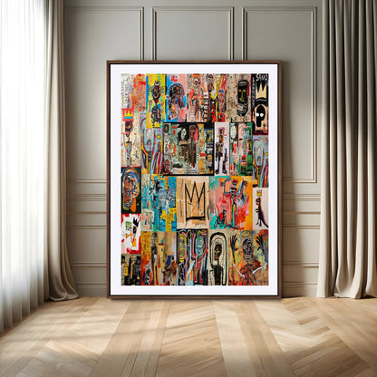 58689-MGV-CV-24X36-Basquiat Style Wall Art Canvas Print, Framed Neo Expressionism Art Picture Print, Street Art Perfect Urban Contemporary Decor