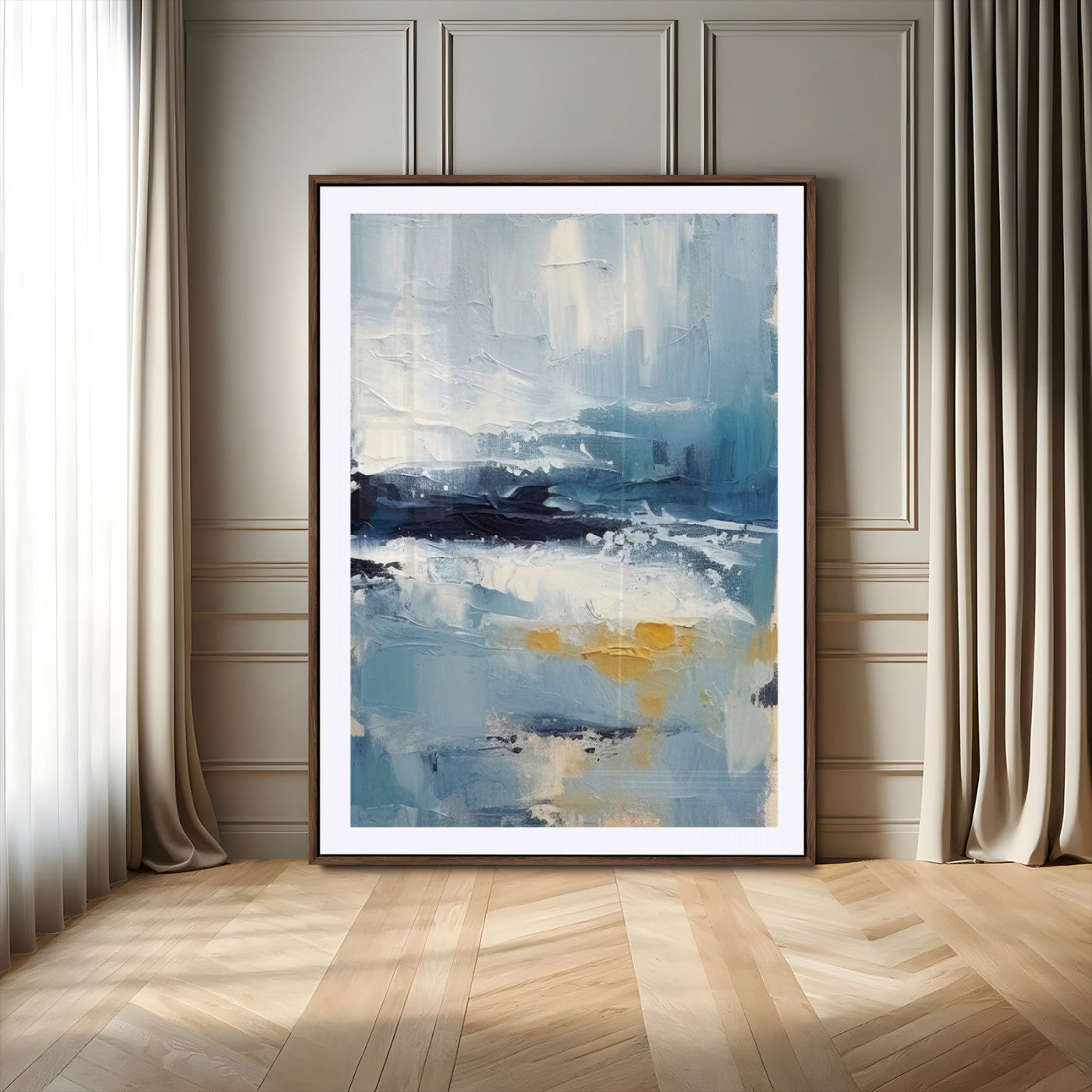 80358-MGV-CV-24X36-Abstract Seascape Wall Art Canvas Print, Framed Coastal Horizon Art Picture Print, Textured Ocean Perfect Minimal Coastal Decor