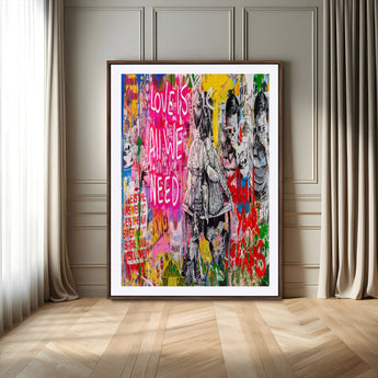 23129-MGV-CV-24X36-Street Love Wall Art Canvas Print, Framed Pop Graffiti Art Picture Print, Neon Lettering Perfect Urban Pop Decor Artwork