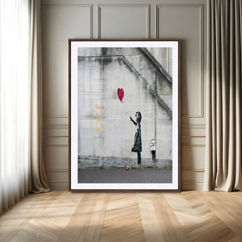 35033-MGV-CV-24X36-Balloon Girl Wall Art Canvas Print, Framed Street Banksy Art Picture Print, Urban Contrast Perfect Minimal Urban Decor Artwork
