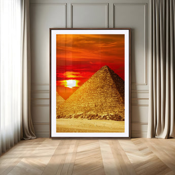 13047-MGV-CV-24X36-Pyramids Giza Wall Art – Golden Sunset Egypt Canvas Print, Ancient World Landmark Photography Decor for Living Room, Office, Study