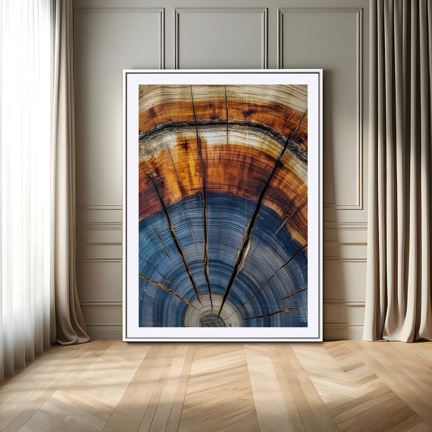 47703729-MGC-FP-24x36-Tree Rings Wall Art Canvas Print, Framed Wood Texture Art Picture Print, Blue Grain Perfect Rustic Modern Decor Artwork