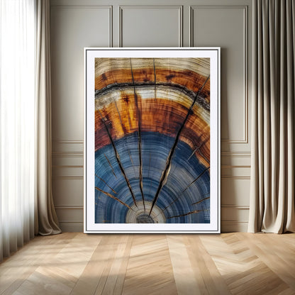 47703729-MGC-FP-24x36-Tree Rings Wall Art Canvas Print, Framed Wood Texture Art Picture Print, Blue Grain Perfect Rustic Modern Decor Artwork