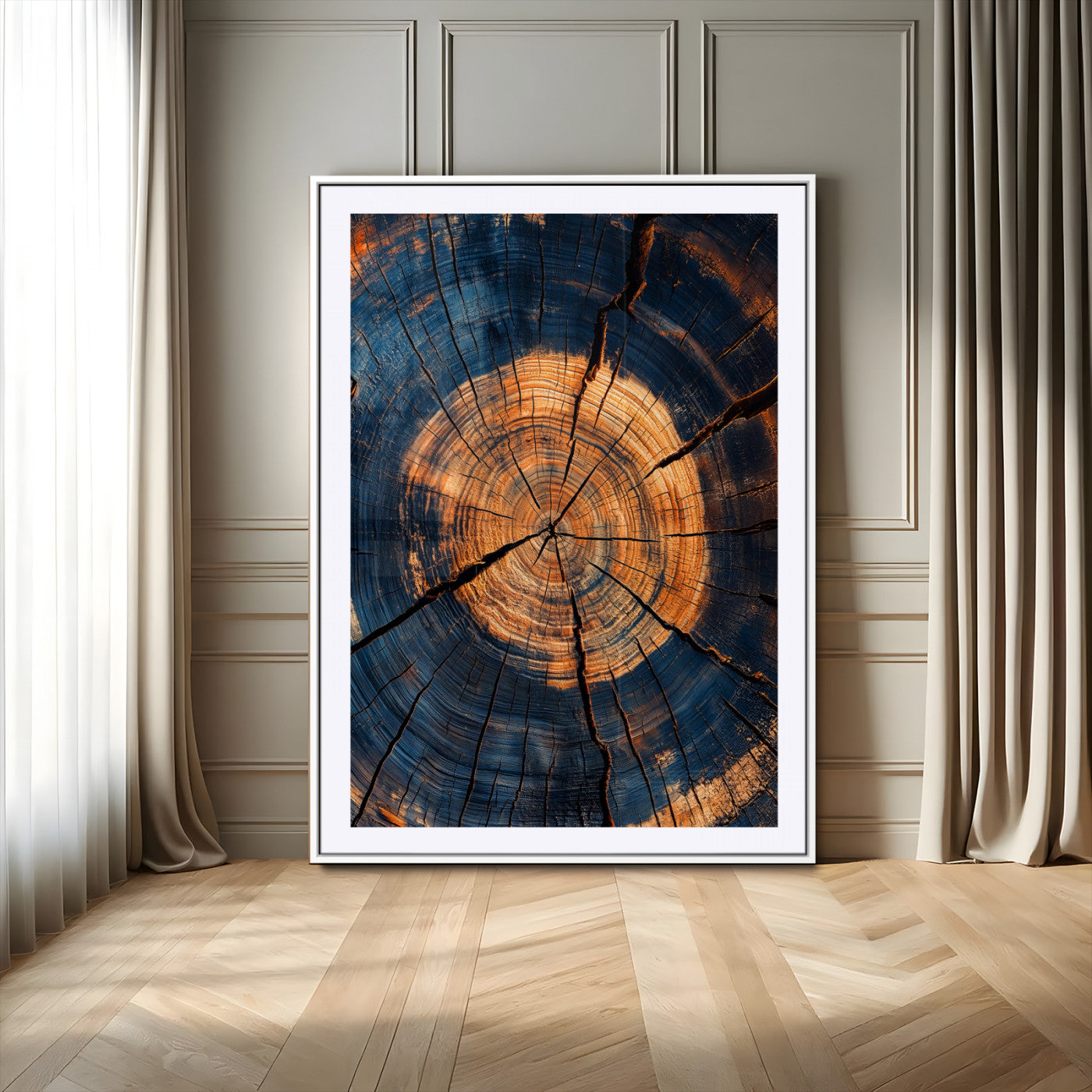 70513247-MGC-FP-24x36-Tree Rings Wall Art Canvas Print, Framed Rustic Texture Art Picture Print, Wood Grain Perfect Rustic Industrial Decor Artwork