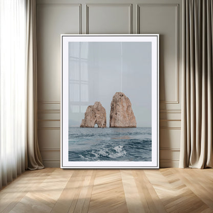 23148844-MGC-FP-24x36_White-Faraglioni Capri Wall Art Canvas Print, Framed Serene Ocean Art Picture Print, Mediterranean Coastal Perfect Mediterranean