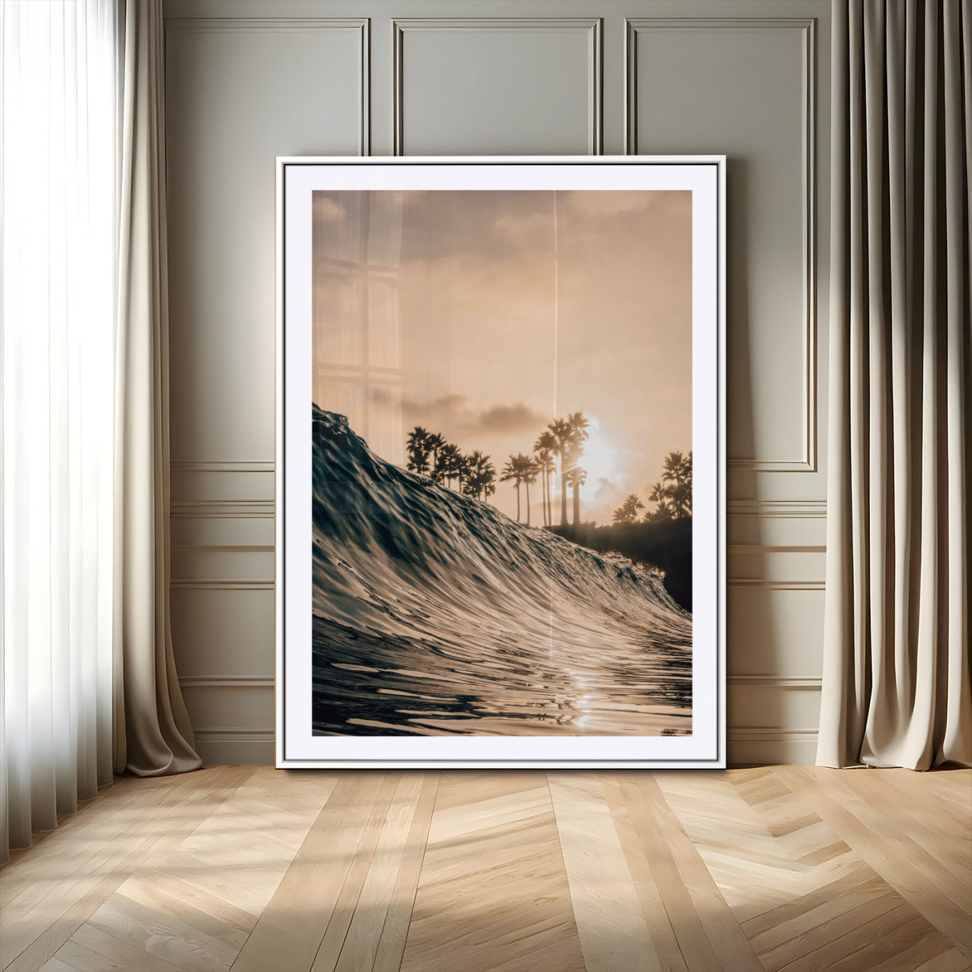 50270635-MGV-CV-24X36-Golden Hour Ocean Wall Art Canvas Print, Framed Beach Sunset Art Picture Print, Palm Trees Perfect Tropical Coastal Decor Artwork